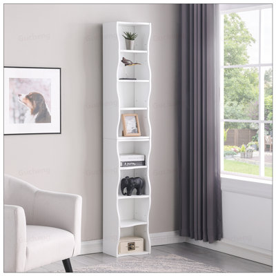 8-Layer Adjustable Shelf Ultra-Thin Bookshelf With Wavy Border, Perfect For Home Office Display And Storage