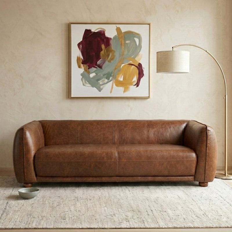 Canapé en cuir italien de luxe Mid-Century Eichhorn, Cuir véritable brun