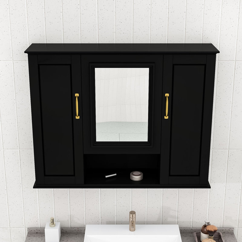 Armoire de salle de bain élégante avec grand rangement, tablettes réglables et espace de rangement ouvert, Noir