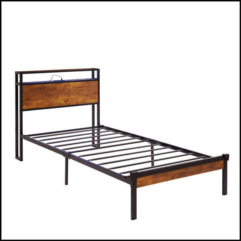 Structure de lit plateforme en métal avec ports USB et lumières DEL, aucun sommier requis, compatible avec tous les matelas