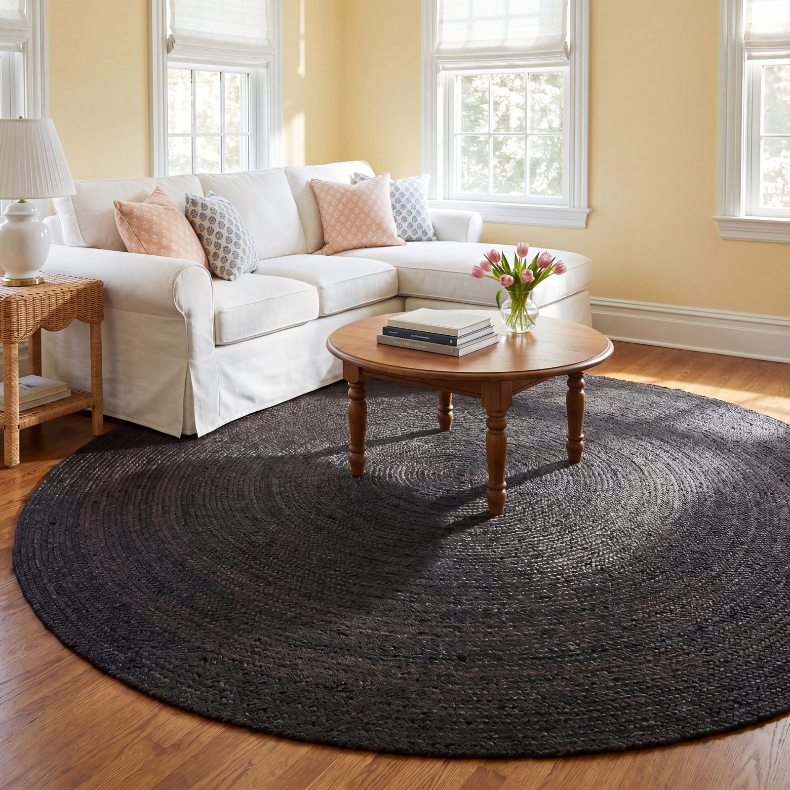 Gage Charcoal Hand-Braided Jute Rug, Round 6'