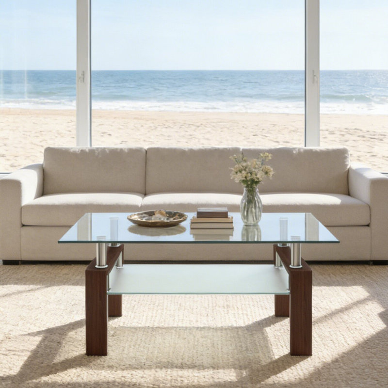 Table basse Kenechi, Transparent, Noyer