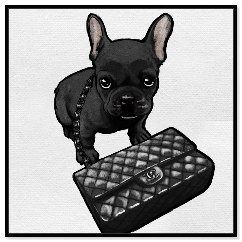 Classy Frenchie Noir - impression sur toile, Cadre noir, H 12 po x l 12 po