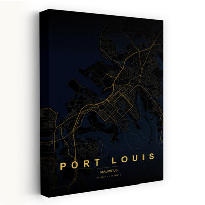 Port Louis Night Map Abstract Modern City Wall Art