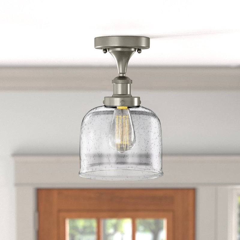 Glass Semi Flush Mount, Seedy, No Bulb Included, Brushed Satin Nickel