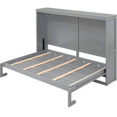 Queen Size Gray Bed Wall Bed, Space - Saving Solution For Small Apartments And Workspaces, Comfortable Body Contouring Slats Perfect Guest Rooms Compact Living, Easy To Operate Hide Away