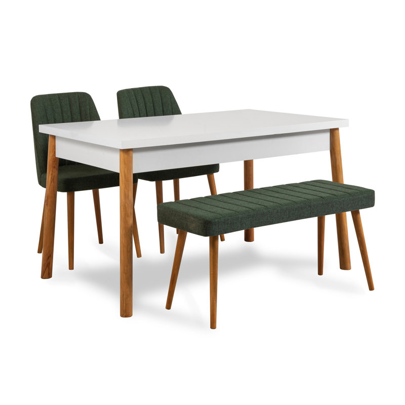 Ensemble repas pour 4 personnes Caruso, Bois de pin de l'Atlantique, Blanc, Vert