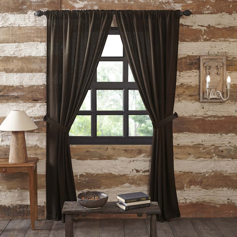 Panneaux de rideaux semi-transparents avec passe-tringle de couleur unie 100% coton Yvaine, Brun