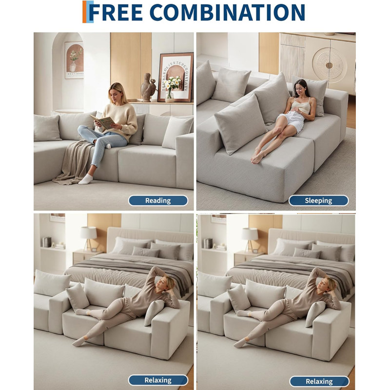 108" Soft Modular Cloud Sectional Sofa with Boneless L-Shaped Couch Bed & Chaise, Featuring Cozy Corduroy Design No Assembly, Beige Right