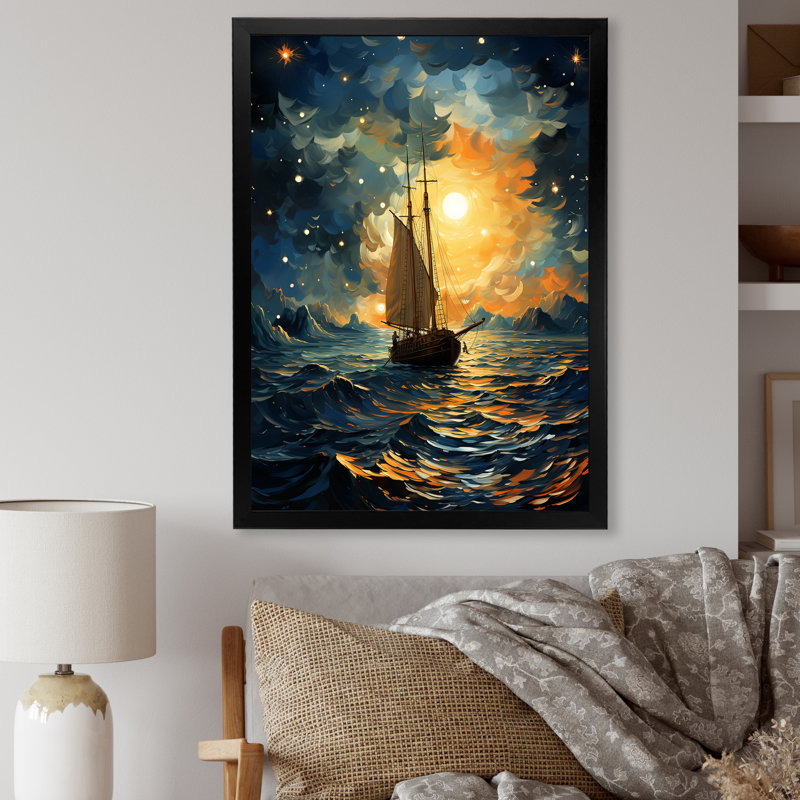 Clair de lune, voilier Horizon I, Cadre simple noir, H 20 po x l 12 po x P 1 po