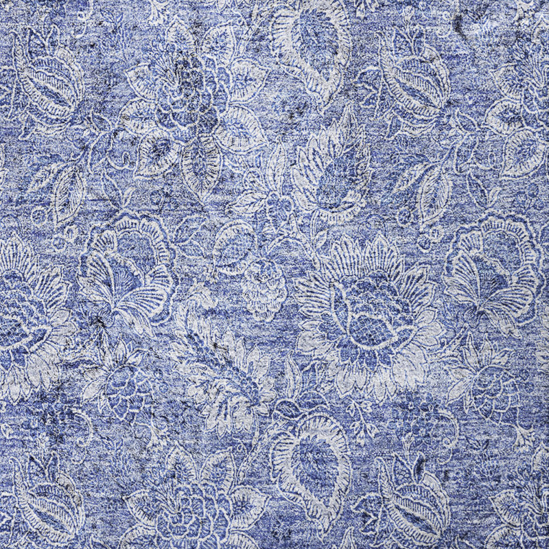 Tapis floral à poil long de qualité supérieure lavable à la machine ADS662, Denim, 3 pi x 5 pi