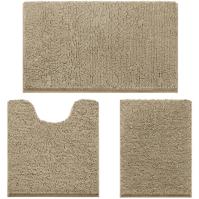 3 Pieces Bathroom Rugs, Ultra Soft Non Slip Absorbent Chenille Toilet Bath Mat Set (Dark Green,17"x24"+20"x32"+U Shape 20"x24")