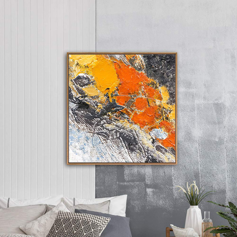 Orange, rouge, noir, effet texturé, coups de peinture, formes abstraites, minimalisme dramatique multicolore, impression sur toile