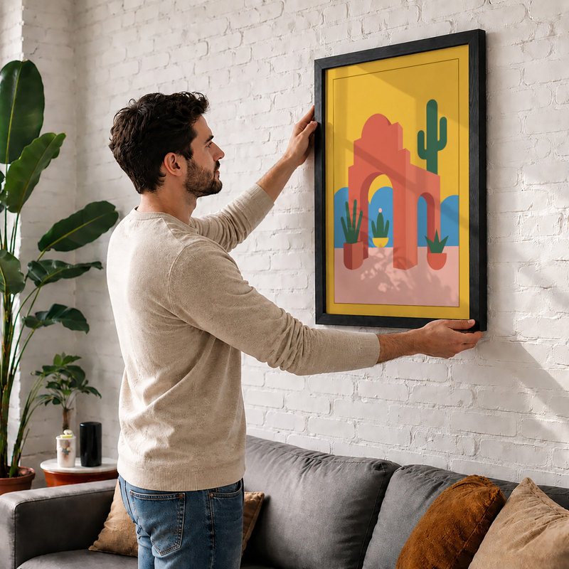 Desert Mission Southwestern 1 Piece Single Picture Frame Wall Art, A4 - 29.7 x 21.0 cm, Black