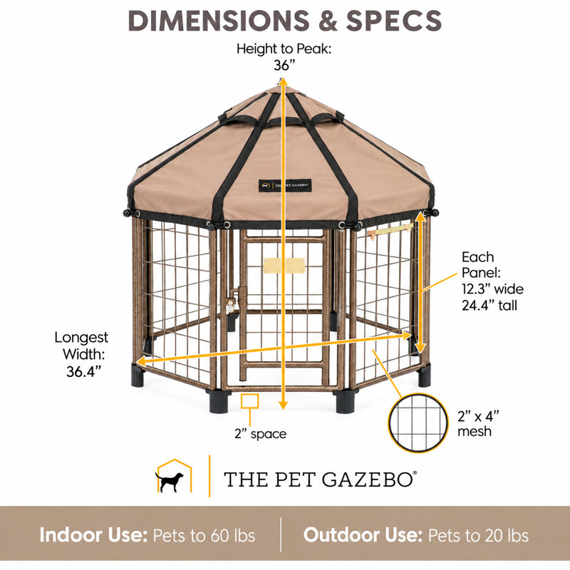 Enclos modulaire pour chien de 90 cm avec auvent – ​​Abris intérieur, extérieur et portable pour animaux de compagnie, Brun