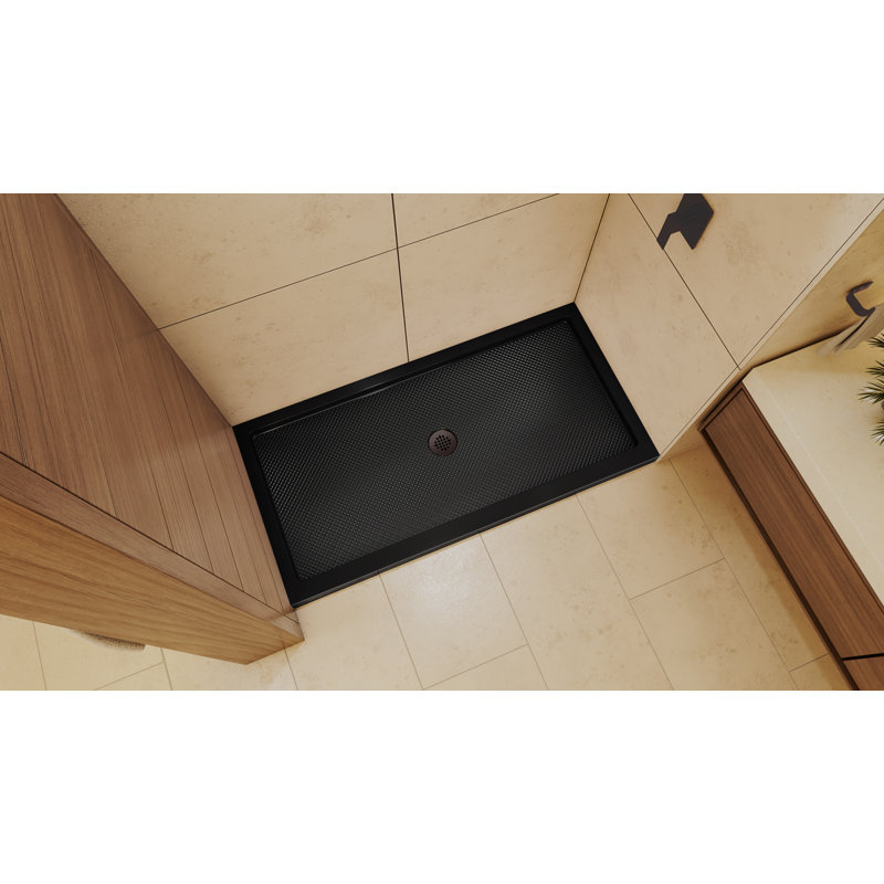 DreamLine SlimLine 36 inch D x 48 inch W x 2 3/4 inch H Single Threshold Black Alcove Shower Base with 2 inch Oil Rubbed Bronze Center Round Drain