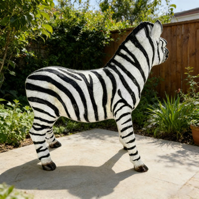 18.31" H x 19.49" L Simulated Zebra Garden Statue, Resin Outdoor & Indoor Decorative Ornament, Courtyard Lawn Art Craft, Unique Gift for Garden & Home Decoration