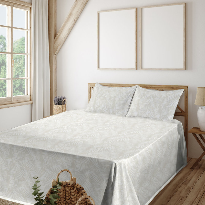 Ensemble de draps à motif de feuilles de palmier 4 pièces Ambesonne, Ensemble de draps pour très grand lit avec 2 taie
