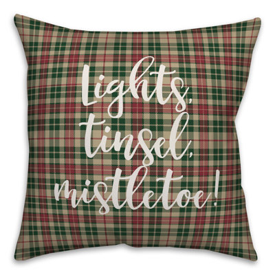  Coussin décoratif à carreaux Lights, Tinsel, Mistletoe in Tartan