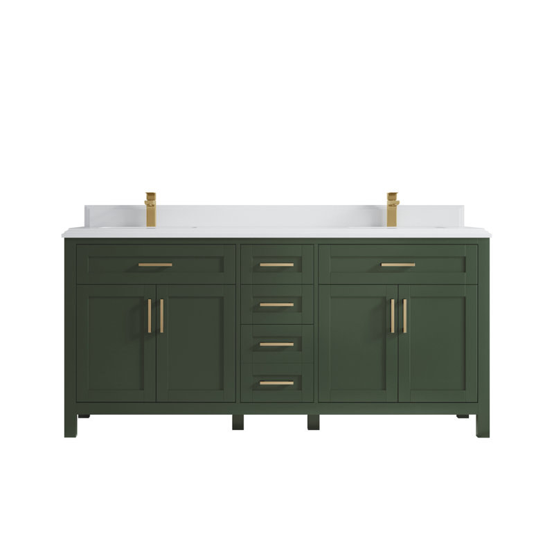 Ensemble de meuble-lavabo double 72 po Gurevich, Blanc, Étain vert