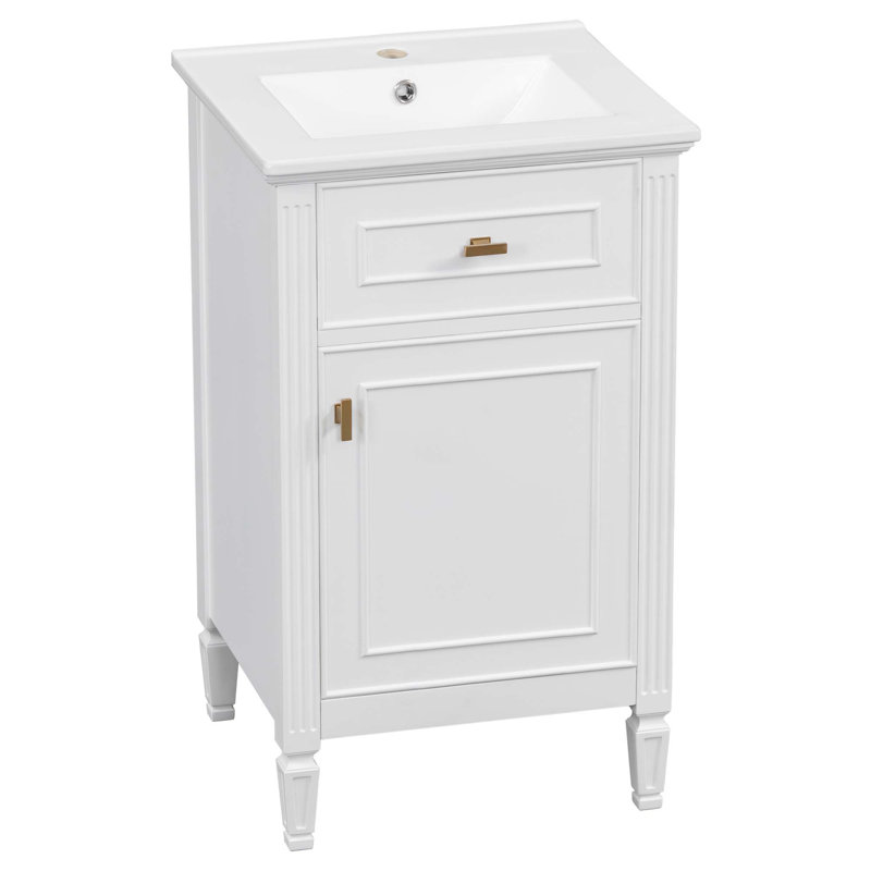 Meuble-lavabo de 20 po avec lavabo, pieds en bois massif, tablette réglable, tiroir inclinable, boutons en alliage de zinc, armoire autoportante moderne pour petite salle de bain