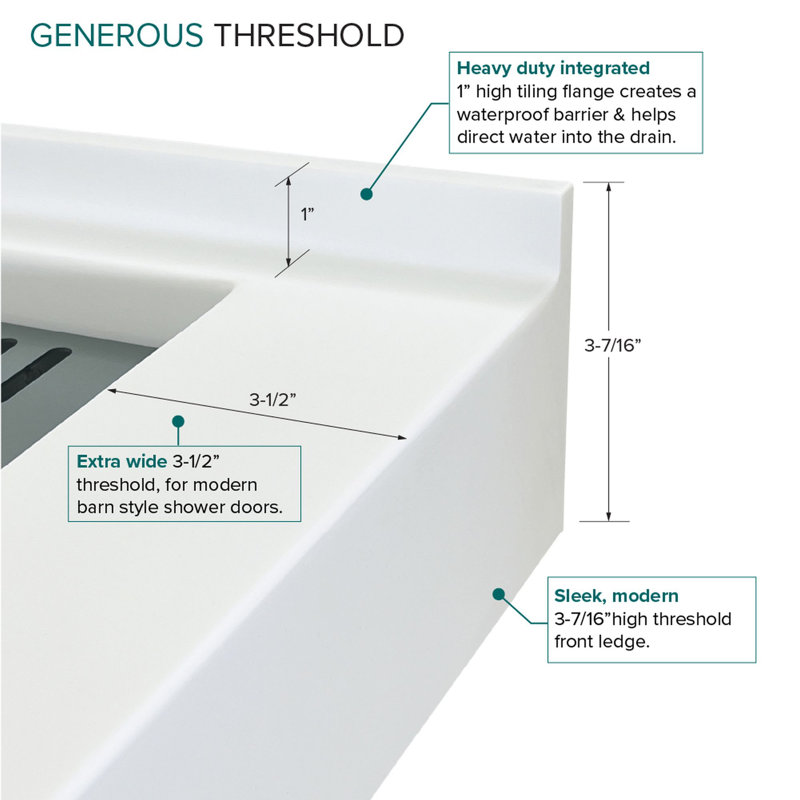 Transolid 60-in x 30-in Cast Solid Surface Shower Base, White, Left Hand Drain