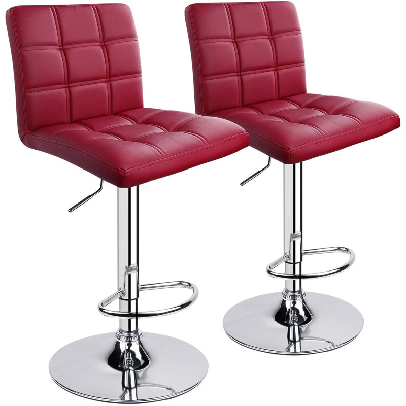 Tabouret de comptoir pivotant et réglable en hauteur 32,5 po Ludly, Vin rouge, 2