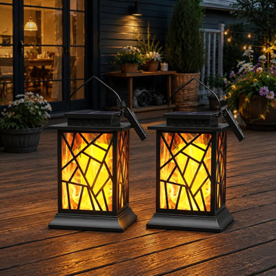 IP65 Waterproof Hanging Solar Lantern for Outdoor Decor | Realistic Flickering Flame Effect, 2 Light Modes, Bright LED, Automatic Dusk-to-Dawn Operation, 12+ Hour Runtime for Garden, Patio & Yard