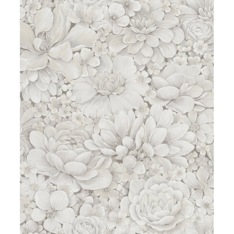 Eden Floral Texture 10m x 53cm Wallpaper Roll, Greige