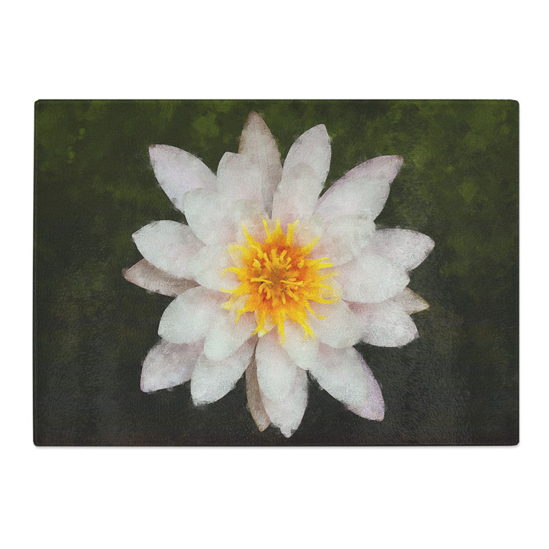 White Lily Flower Painting Chopping Board, 0.4cm H x 28.5cm W x 39cm L