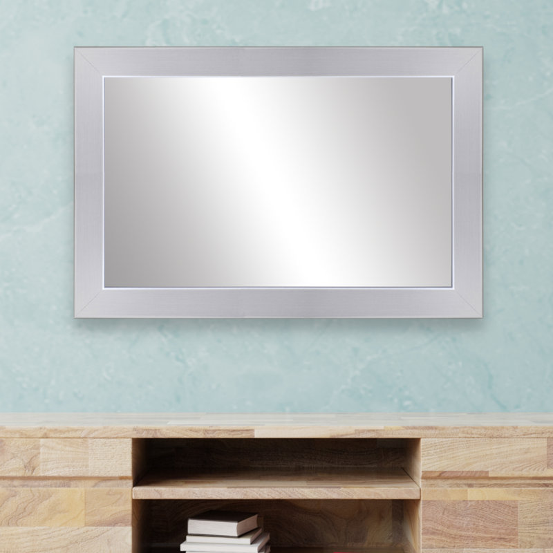 Shmuel Wood Framed with Safety Backing Ideal for Bathroom / Vanity Mirror, Brushed Chrome, 30" x 44"