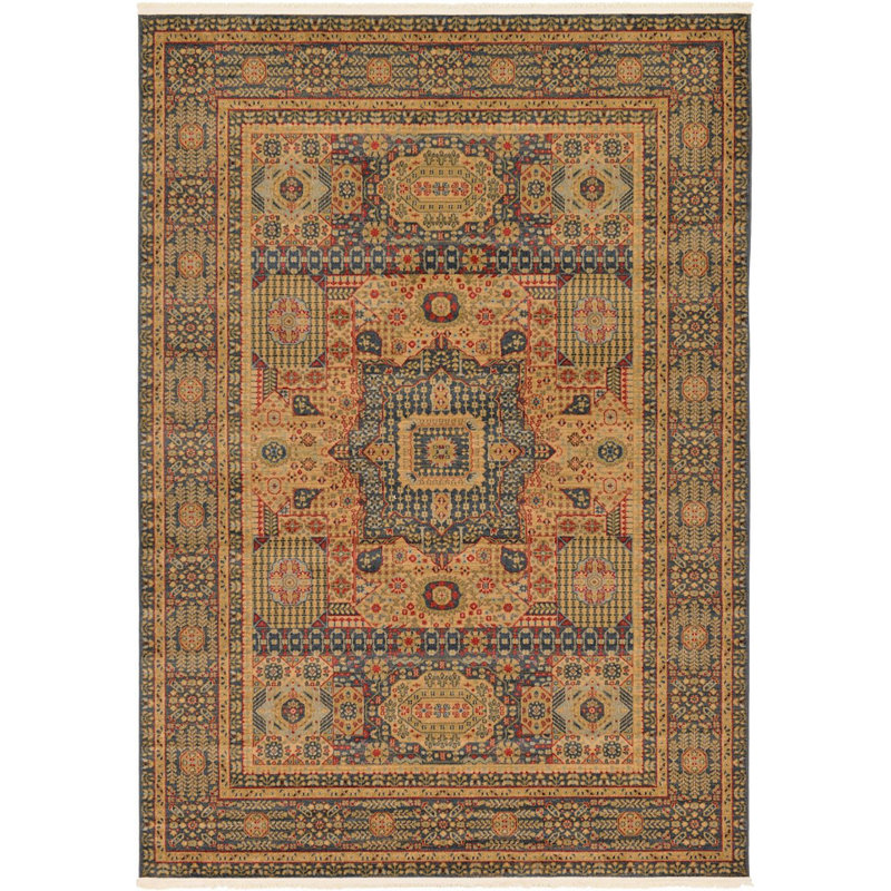 Tapis oriental jaune / bleu Palazzo, Rectangle 5 pi x 8 pi