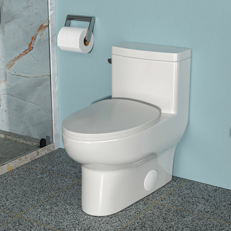 Toilette en céramique une pièce - chasse d'eau à siphon, siège à fermeture douce, haute, faible absorption d'eau, blanc, chasse d'eau robuste, conception moderne, assise confortable, blanc