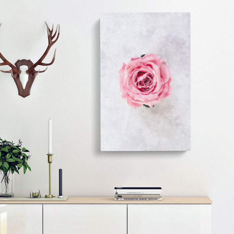 Lone Pink Rose Abstract - Wrapped Canvas, 60cm H x 40cm W x 3cm D