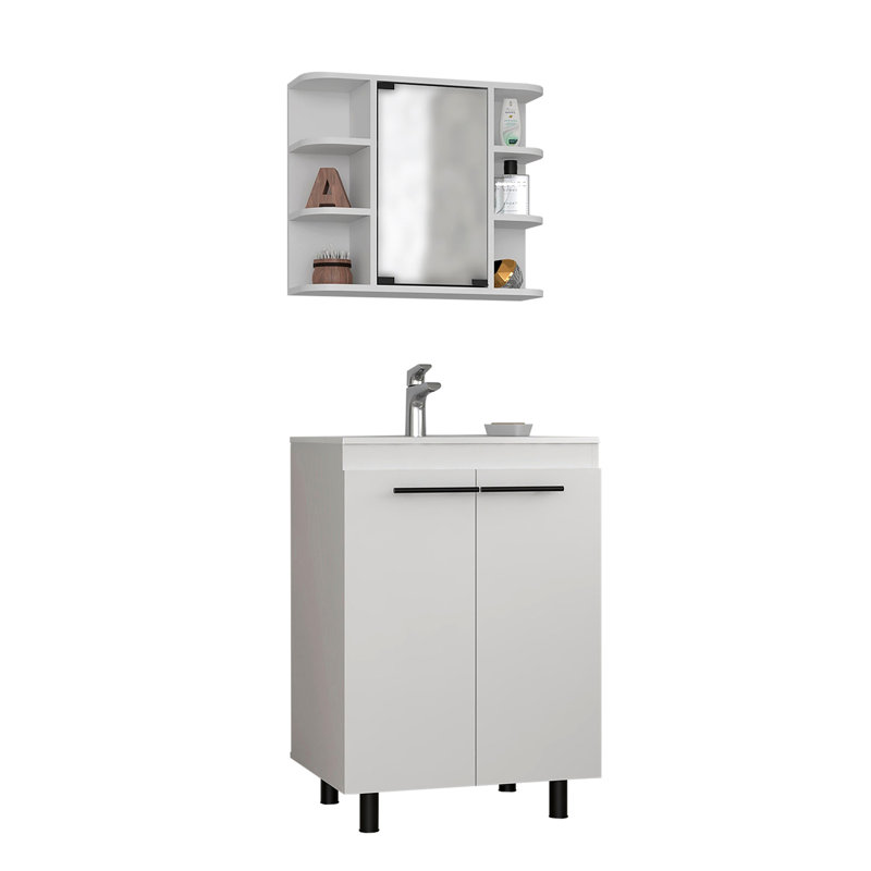 Salle de bain blanche avec meuble-lavabo généreux et porte miroir avec rangement Classy 2: & Chest
