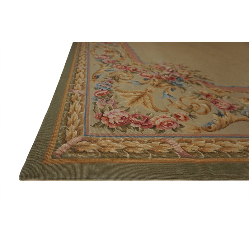 Highland Needleworks Hand Knotted Wool Area Rug in Beige, Rectangle 4' x 6'
