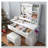 Vanity Desk with LED Mirror, Power Outlet, 3 Drawers, 7 Shelves and Storage Stool