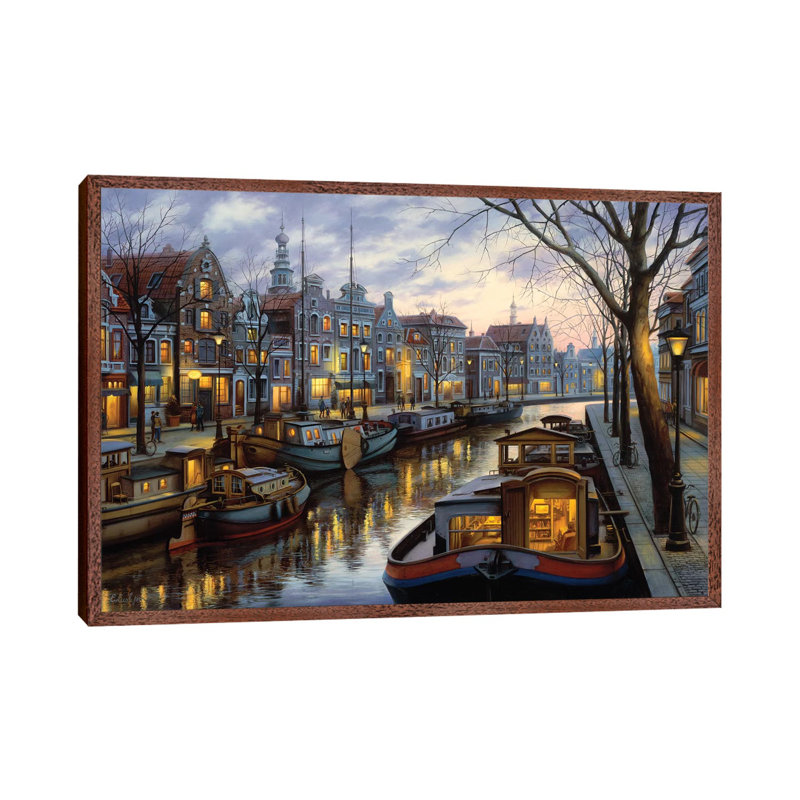 Canal Life by Evgeny Lushpin - Print on Canvas, 101.6 cm H x 66.04 cm W, Classic Brown Wood Framed