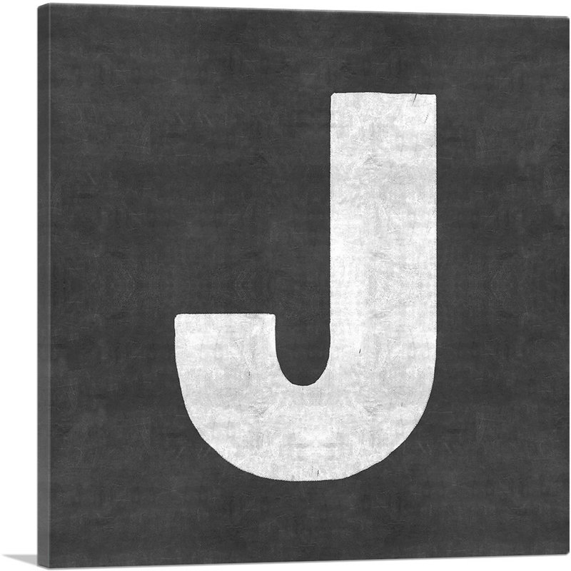 Tableau noir, lettre J - impression sur toile tendue, H 12 po x l 12 po x P 0,75 po