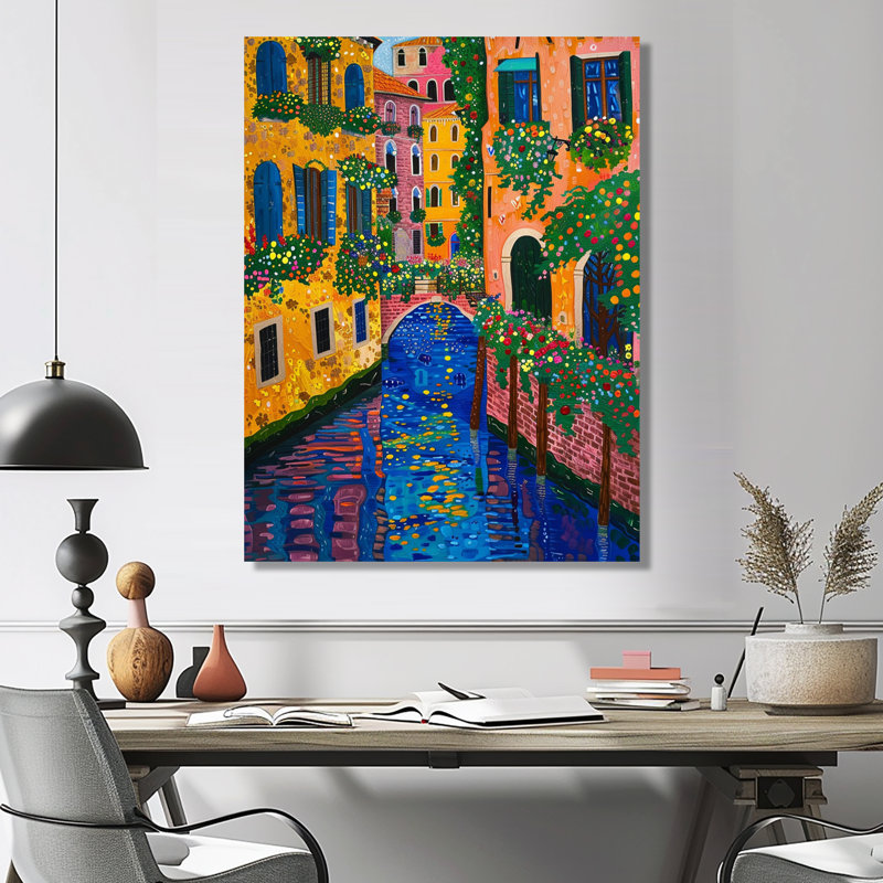 Floraison florale, été, charmant canal de Venise I - salon d'art mural de Venise, Wrapped Canvas, 32" H x 24" W