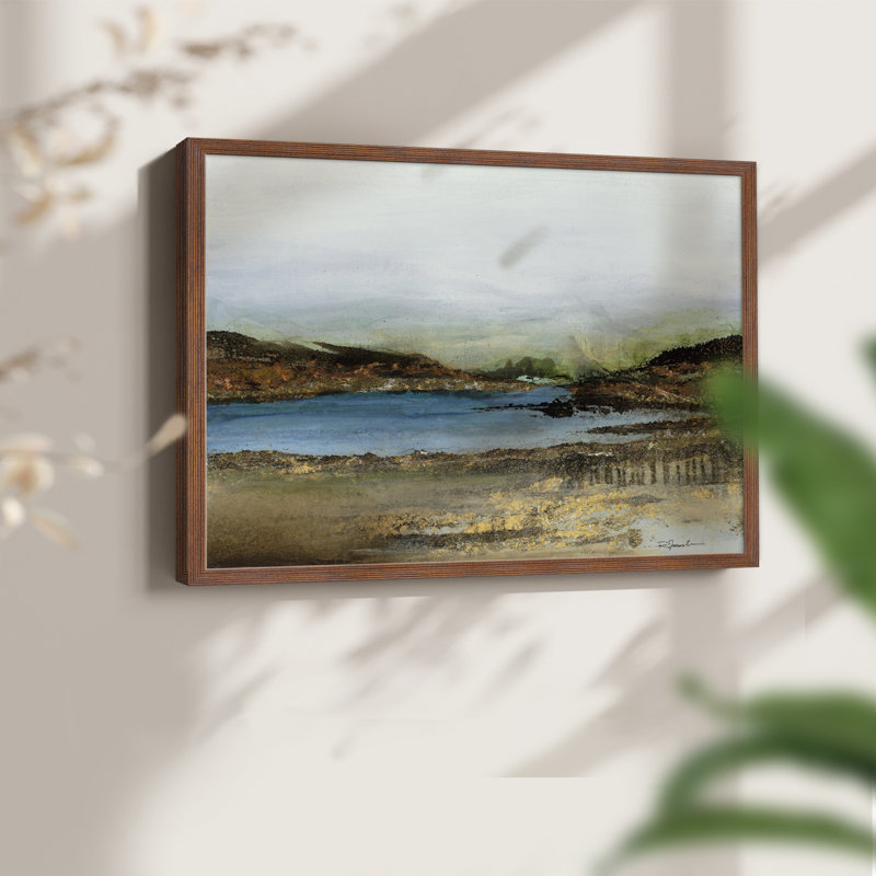 Bord du lac - reproduction encadrée - réarmable, H 22 po x l 28 po, Noyer