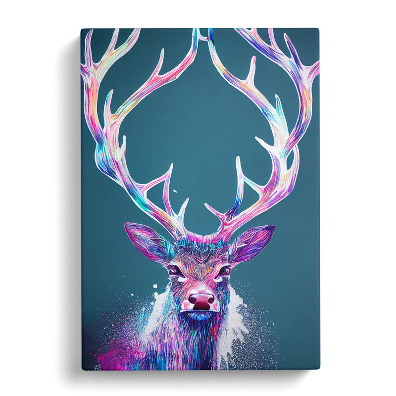 Paint Drip Stags No.4 - Wrapped Canvas, 50cm H x 35cm W x 3cm D