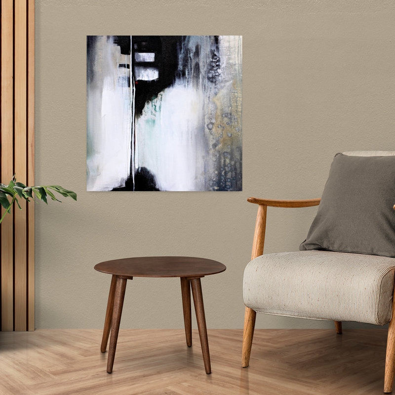 Art contemporain abstrait noir et blanc, H 24 po x l 24 po