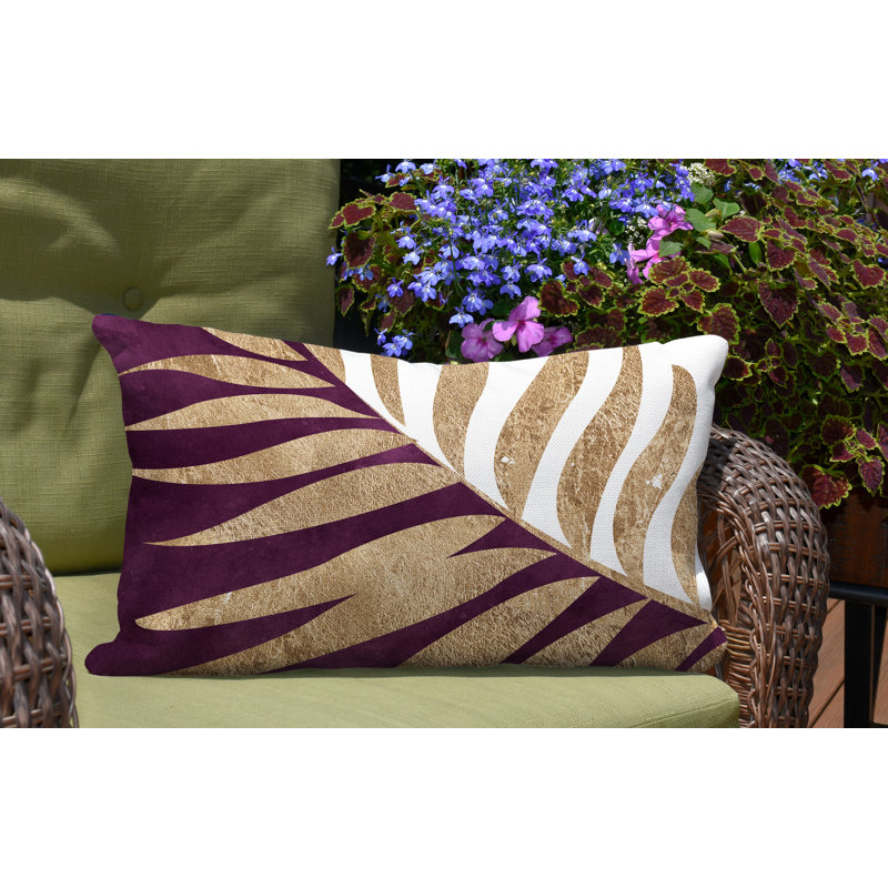Coussin lombaire intérieur / extérieur Pom Fern, Mauve / doré / blanc