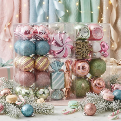 Ensemble de décorations de Noël Valery Madelyn, 108ct Candyland Macaron Pastel incassable, décorations d'arbre de Noël, boules en vrac, ornements suspendus pour arbres de Noël, décoration de fête