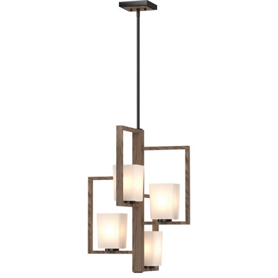 Paxton 4-Light Indoor Pecan & Black Chandelier with Frosted Glass Tapered Shade