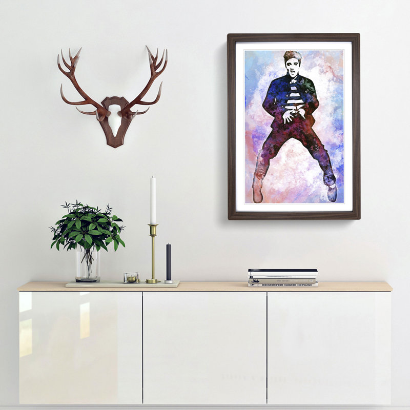 Elvis Presley The Jailhouse Rock in Abstract - Picture Frame Painting Print, 87cm H x 62cm W x 2cm D, Walnut Framed