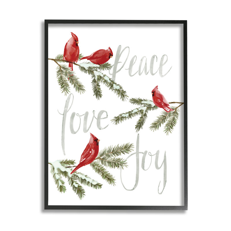 Winter Cardinals perché par Dogwood, H 20 po x l 16 po x P 1,5 po, Giclée encadrée noir minuit