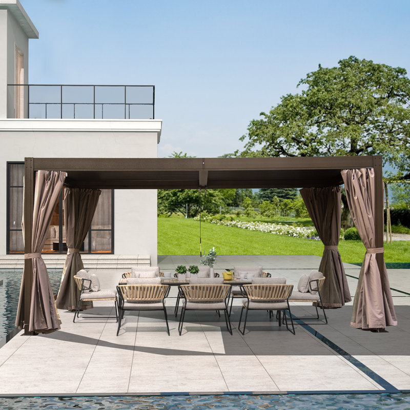 Pergola Gazebo with Louvered Roof, Brown, 20 ft. W x 12 ft. D