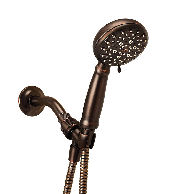 Douche à main à 5 jets avec boyau et support - bronze méditerranéen Moose Banbury 23046brb, Bronze méditerranéen
